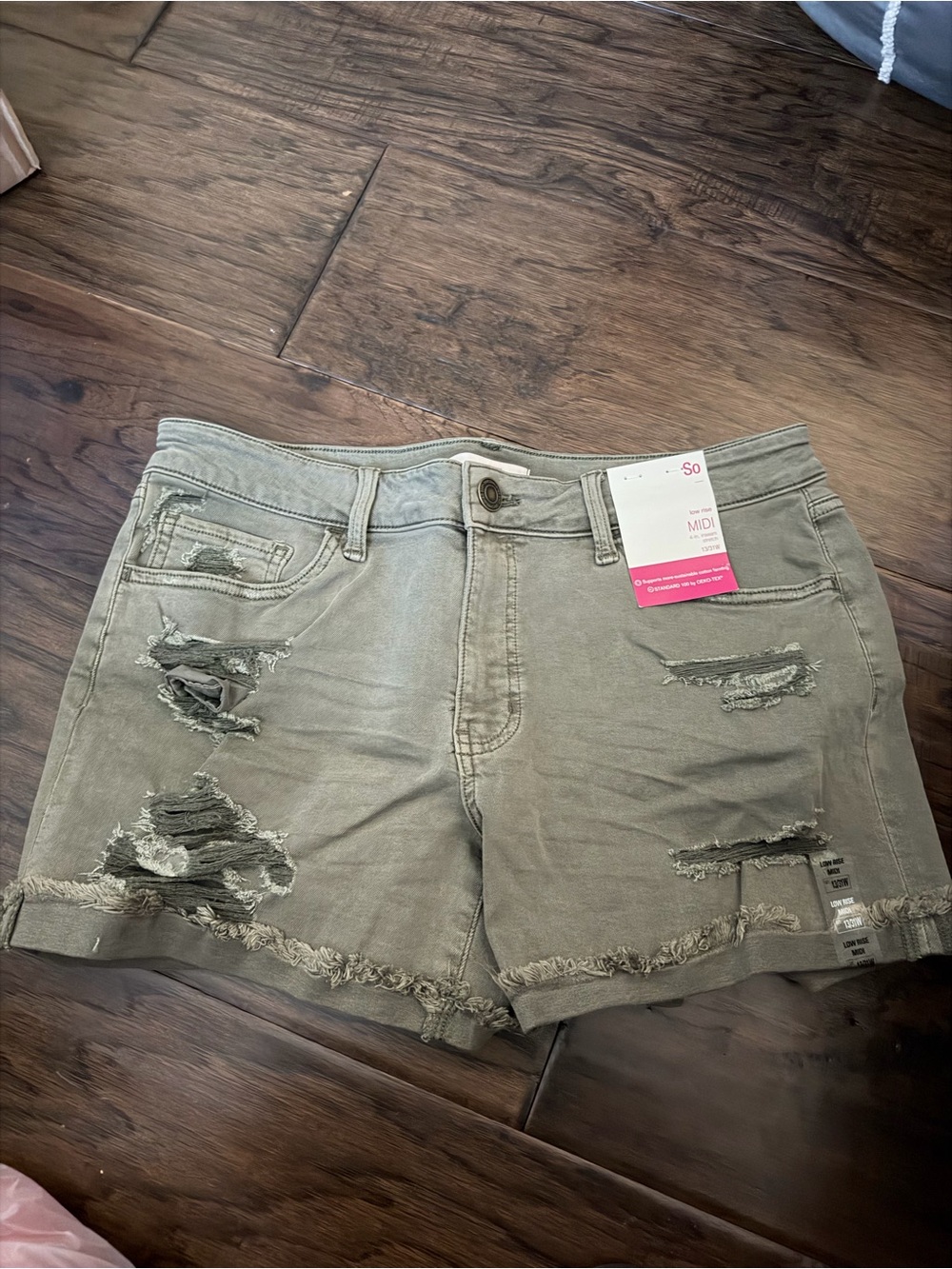 Distressed Olive Green Women's Denim Shorts